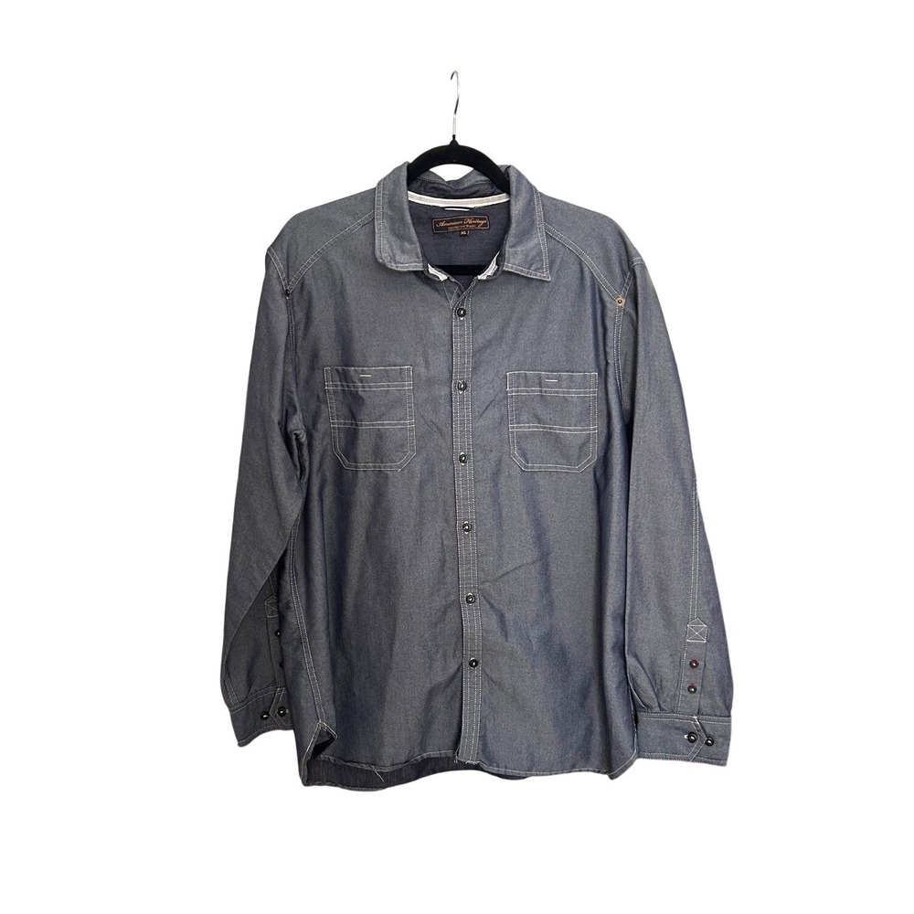 American Heritage Dawson and Brooks Men Chambray Button Shirt Western Size XL